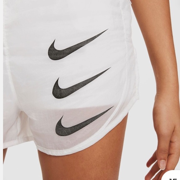 Nike White Athletic Shorts with Elastic Waistband and Curved Hem - Picture 2 of 11